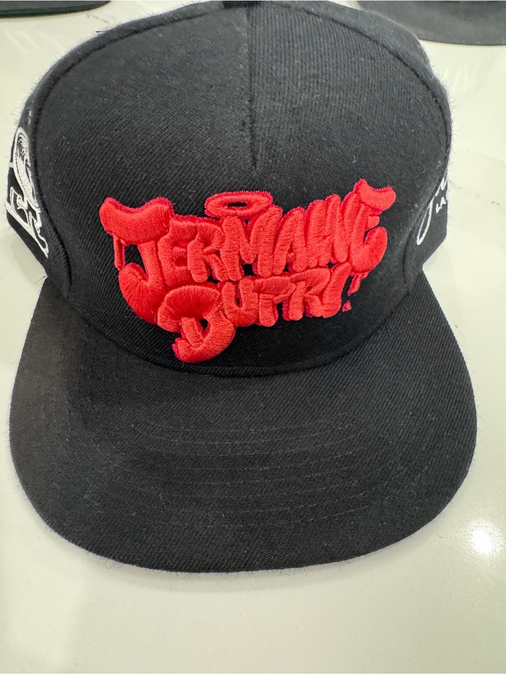 Jermaine Dupri Black Snapback Cap with Red Embroidered Script